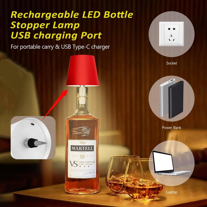 Hoide Store 2025 New Wireless Bottle Lamp - LED Bottle Lights for Liquor & Wine Bottles, Cordless Lampshade, Whiskey Bottle Top Light, Bottle Stopper Night Light Kit, Rechargeable 3-Tone Touch-Dimmable - Image 3